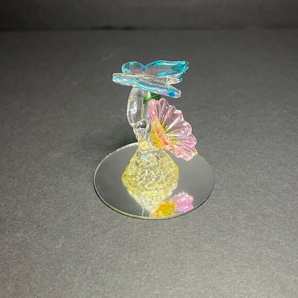 Hand Blown Spun Art Glass Pink & Blue Butterfly on Flower Decorative Figurine - Picture 5 of 6